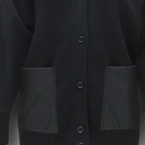 Black Rib Knit <b>Cardigan</b> <b>for</b> <b>Women</b> Button Front <b>Longline</b> Sweater with Patch Pockets Modern Minimal Winter Layering Style - Product Image 5