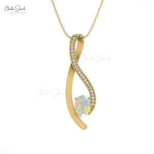 À la mode 0.28 CT opale de feu broche ensemble pendentif pavé diamant 14k or massif superposition chaîne pendentif pour les femmes distributeurs en gros - Product Image 6
