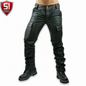 Pantalones Cargo de Cuero para Hombre, Resistentes, de Cintura Media, Corte Regular, Pierna Recta, Estilo Casual Urbano - Product Image 1