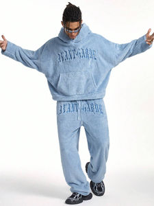 ชุดวอร์มผู้ชายผ้าขนสัตว์ 100% พร้อมเสื้อฮู้ดและกางเกงผ้าขนสัตว์ ชุดจ็อกเกอร์ผ้าขนสัตว์แบบสั่งทำพิเศษ ชุดเสื้อฮู้ดและกางเกงวอร์มสำหรับฤดูใบไม้ผลิ - Product Image 4