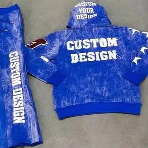 Conjunto de Sudadera y Pantalón Acampanado de Invierno con Logotipo Personalizado, Ecológico, Estilo Urbano, Lavado Ácido, Efecto Desgastado, Bordado y Parches de Chenilla - Product Image 2