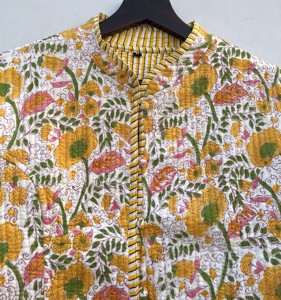 Chaqueta de algodón Kantha acolchada hecha a mano para mujer, estampado Floral, bordado, técnica de punto, soporte Reversible, corto transpirable de invierno - Product Image 6