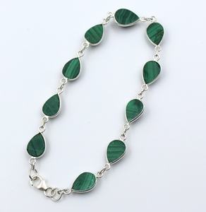 925 Sterling Silver Green Malachite Bracelet Malachite Pear Shape Bracelet, Bracelet length 7.5"Inch <b>Gift</b> For Women - Product Image 4
