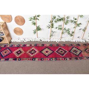 Alfombra turca Vintage bohemia de área grande 2,5 X 11.1ft Rojo Beige Patchwork Diseño Clásico Lana Látex Rectángulo Pasillo para habitaciones - Product Image 2