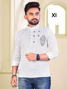 Kurta de créateur élégant pour les hommes courts imprimés à la main sur mesure vêtements de festival de mariage pour les occasions de fête faites en Inde - Product Image 6