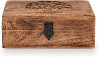 Boîte à bijoux artisanale en bois de manguier gravée Arbre de Vie avec travail de flammage, taille et logo personnalisables - Cadeau unique pour hommes/femmes