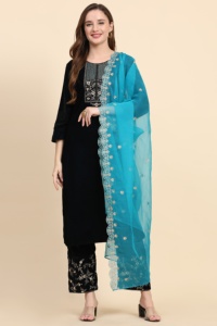Trendmalls Ensemble de costume Salwar brodé en velours ethnique pour femme Pantalon Kurta avec Dupatta pour mariage toutes les saisons (G183-Morpeach) - Product Image 3