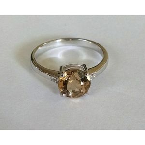 Anillo Solitario de Topacio Blanco Natural y Cuarzo Whisky, Plata de Ley 925, Pureza de Metal 14k, Corte Oval Marquise, para Compromiso de Mujer - Product Image 1