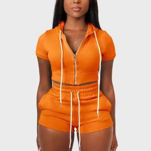 Ropa de descanso personalizada para mujer, conjuntos holgados de verano transpirables de algodón, conjuntos de 2 piezas, Sudadera con capucha de manga corta, Tops, conjuntos de pantalones cortos, conjunto doble para mujer - Product Image 2