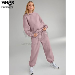 Cozy New Winter Cotton Sweatpants and Hoodie Jogger Set Chándal de mujer liso personalizado con Sudadera de cuello redondo - Product Image 5