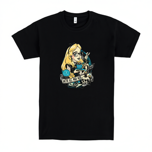 Maglietta a maniche corte Whimsical Wonderland per adulti, unisex, nera, girocollo, con grafica Fantasy Tea Party - Product Image 2