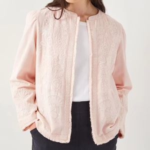 Women's Lightweight Long <b>Sleeve</b> Open Front Boho <b>Cardigan</b> Embroidered Cotton Jacket Breathable Dyed Floral Windproof Made India - Product Image 1