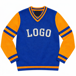 Blue Orange V-Neck <b>Pullover</b> <b>Sweater</b> With Custom Logo Full Sleeve Preppy Style 100% Acrylic Knitted Women's <b>Sweater</b> - Product Image 1
