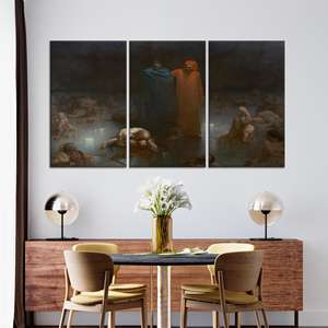 Elegante obra de arte impresa en lienzo de Dante y Virgil - Decoración moderna, JUEGO DE 3 LIEÑOS - Product Image 1