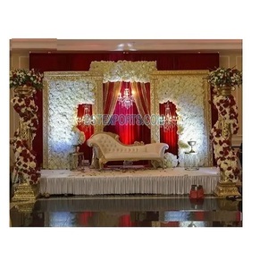 Décoration de scène de mariage musulmane Walima, thème rouge et or, décoration de réception de mariage moderne en matériau fibreux - Product Image 1
