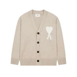 Custom Intarsia <b>Cardigan</b> Factory Wool Blend Knitwear Manufacturer OEM <b>Heart</b> Logo Sweater Fine Gauge Wool <b>Cardigan</b> - Product Image 1