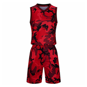 Red Camo Basketball Jersey <b>Set</b> Sleeveless 100% Polyester Breathable Waterproof <b>Sports</b> Uniform Elastic Waist Quick Dry Team - Product Image 1