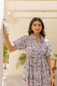 Indian Hand <b>Block</b> Cotton Short Sleeve Sweet Bride Wedding Eco-Friendly Floral <b>Print</b> Summer Dress Personalized Gift - Product Image 4