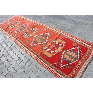 Turkish Rug, 3.4x11 ft <b>Runner</b> Rug, <b>Red</b> Ombr Wool Vintage Rug - Product Image 2