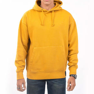 Sudadera con Capucha de Forro Polar, Manga Larga, Bolsillo Canguro Extra Grande, Color Amarillo Mostaza, Colección de Invierno para Hombre - Product Image 4