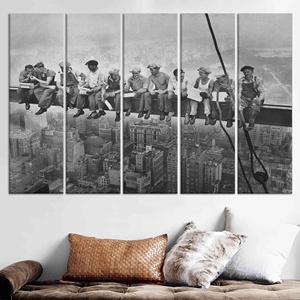 Impression sur toile vintage sur le thème de la construction de New York : Déjeuner sur un gratte-ciel, LOT DE 5 TOILES - Product Image 1