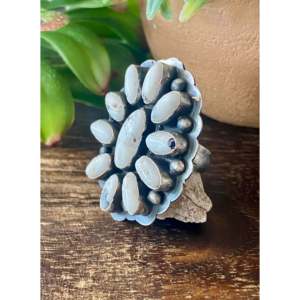 Bague Bobby Johnson en argent sterling avec turquoise Buffalo blanche, taille 7, sertie clos, en laiton, bijoux de mode - Product Image 4