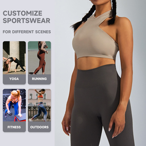 Sujetador deportivo reciclado a prueba de golpes, Chaleco de soporte cómodo de cuello alto con cremallera Invisible trasera recortada personalizada - Product Image 5