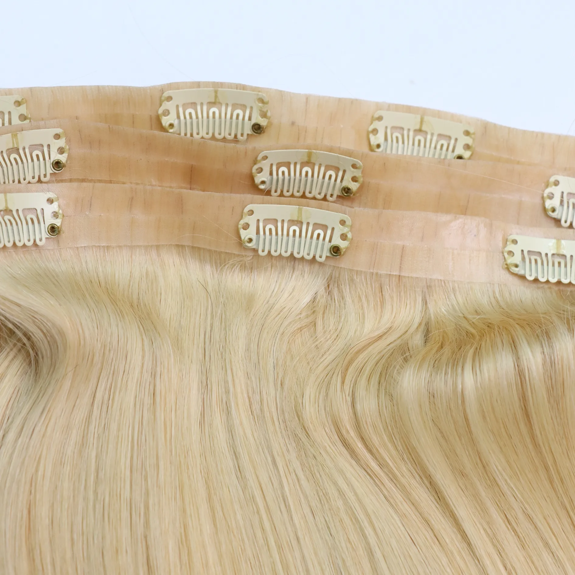 Extensiones de cabello humano vietnamita crudo caliente Color claro 12C Clip invisible sin costuras en cabello doble estándar recto normal