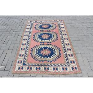 Alfombra Turca Vintage, Alfombra de 4.1x6.1 pies, Alfombra Floral Azul y Roja - Product Image 1