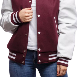 Veste universitaire pour femmes Veste universitaire surdimensionnée avec quantité minimale de commande bas Veste universitaire en laine de baseball en cuir pour femmes - Product Image 5
