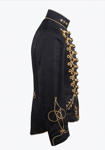 <b>Black</b> Steampunk Marching Band Double Breasted Real Fox Fur Windproof Breathable Wool <b>Men's</b> <b>Overcoat</b> Outerwear - Product Image 4