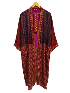Robe de mariée Robe en soie légère pour femme Robe longue de nuit, Kimono Sari en soie recyclée vintage indienne à imprimé floral, - Product Image 5