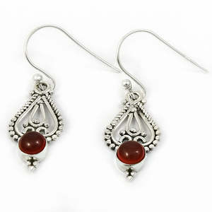 Boucles d'oreilles crochet en argent sterling 925 pour femmes et filles cloutées de forme ronde cornaline pierres précieuses bijoux bohèmes à la mode - Product Image 1