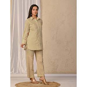 ชุดเซ็ตผ้าฝ้ายพิมพ์ลาย Barik Butti สีพาสเทล ชุดสองชิ้นพร้อมเสื้อติดกระดุม ไซส์ XS และ XXS สไตล์ทันสมัย ขั้นต่ำ 3 ชิ้น - Product Image 6