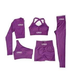 Conjunto de Yoga de 5 Piezas de Alta Elasticidad y Compresión, Bra Deportivo, Leggings Levanta Glúteos, Top de Manga Larga, Conjunto Deportivo para Mujer, Venta al Por Mayor - Product Image 5