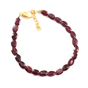 Pulsera de rodolita granate, pulsera ajustable de piedras preciosas con cuentas granate, cuentas Rojas naturales de forma ovalada, joyería de plata 925 natural - Product Image 2
