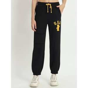 Femmes grande taille solide noir coton Terry Harem Joggers hiver lettre impression pull pantalon avec cordon de serrage ample - Product Image 3