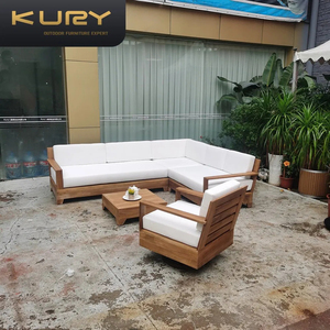 طقم أثاث خارجي عصري مخصص من الخشب والراتان، مجموعة أريكة للفناء مع سرير قابل للتحويل - Product Image 4