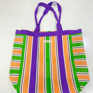 Plástico RPET Ecológico Reutilizable Cremallera Nylon Bolsa de compras Rayas Handloom Tejido Plástico reciclado Bolsas de playa Moda de verano - Product Image 1