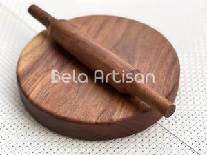 Rodillo de Madera de Mango Natural y Tabla para Repostería, Juego de Utensilios de Cocina Ecológicos Hechos a Mano con Soporte, Chakla Belan - Product Image 6