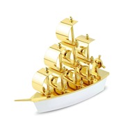 Ensemble de bureau de qualité supérieure en métal doré, motif bateau élégant, décoration nautique luxueuse pour bureau et bureau d'étude, style impérial