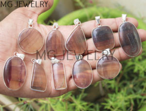 Pendentifs de lunette de pierres précieuses fluorite en gros cristal de fluorite naturelle plaqué argent pendentifs bijoux de mode - Product Image 4