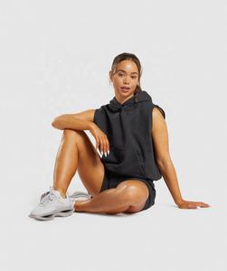 เสื้อแขนกุดสตรี,เสื้อแขนกุดสำหรับใส่ออกกำลังกายมีฮู้ดแบบสวมหัวมีโลโก้แบบเฉพาะปี2023 - Product Image 6