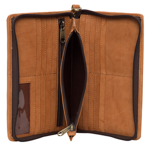 Logotipo personalizado Cierre de botones con cremallera Avidle Piel de vaca Tan Cuero de vaca Cartera de lujo Forro de poliéster Bolsos con borlas - Product Image 3