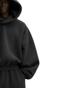 Mens Deep <b>Black</b> Fleece <b>Hoodie</b> And Loose Fit Jogger Tracksuit Set Winter Casual Pullover Hooded Sweatshirt Pants Streetwear - Product Image 2