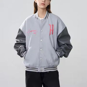 Chaqueta con letras unisex personalizada Varsity de algodón de punto transpirable con cuello levantado y forro de lana para mujer, de fabricantes - Product Image 1