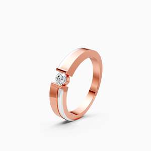 Bague écologique en or jaune, blanc et rose 9 carats avec diamant de laboratoire rond brillant serti par tension, 0,1 ct - Product Image 2