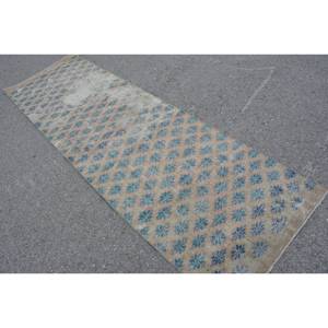 พรมขนสัตว์ตุรกีสีเบจสีฟ้าวินเทจ3 x 9.3ft งานแฮนด์เมดพื้นที่ขนาดใหญ่พรมยางสำหรับวัยรุ่นเย็บปะติดปะต่อกันสำหรับห้องโถงห้อง - Product Image 4