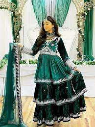 ชุดเดรสผู้หญิงสไตล์อัฟกานิสถานและปากีสถานแบบดั้งเดิมสีทึบดีไซน์ใหม่ล่าสุด - Product Image 2