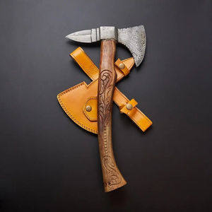 Burraq Custom 19.5" Damascus Steel Tomahawks Splitting <b>Axe</b> Rosewood Handle Leather Sheath Camping Gift Dad Handmade Industrial - Product Image 3